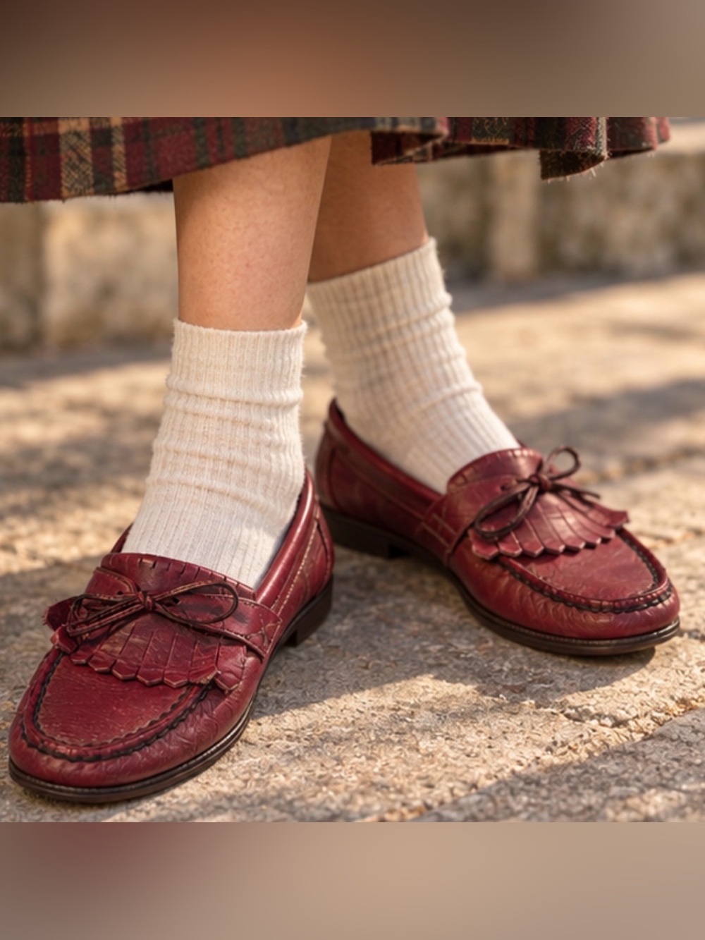 SAS Women's Burgundy Leather Kiltie Loafers Sz 9 Academia Preppy